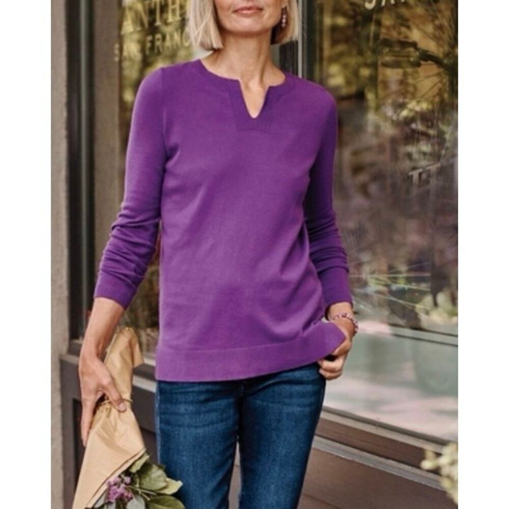 J.Jill cotton blend purple notch neck sweater medium petite